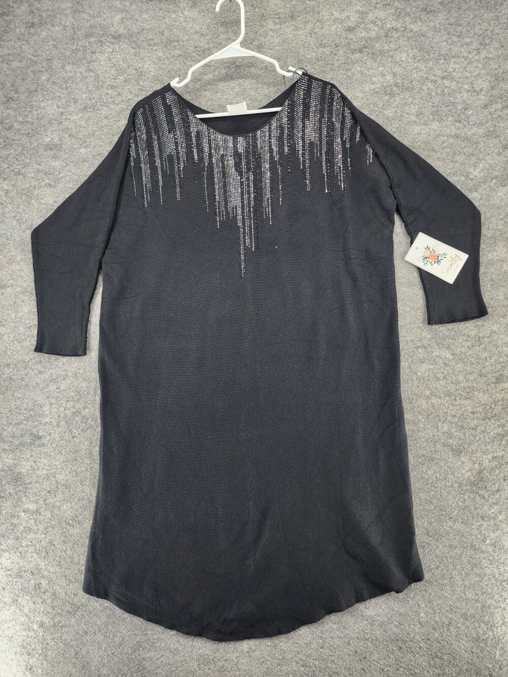 Siren Lily Dress Womens 1X Black 3/4 Sleeve Rhinestones